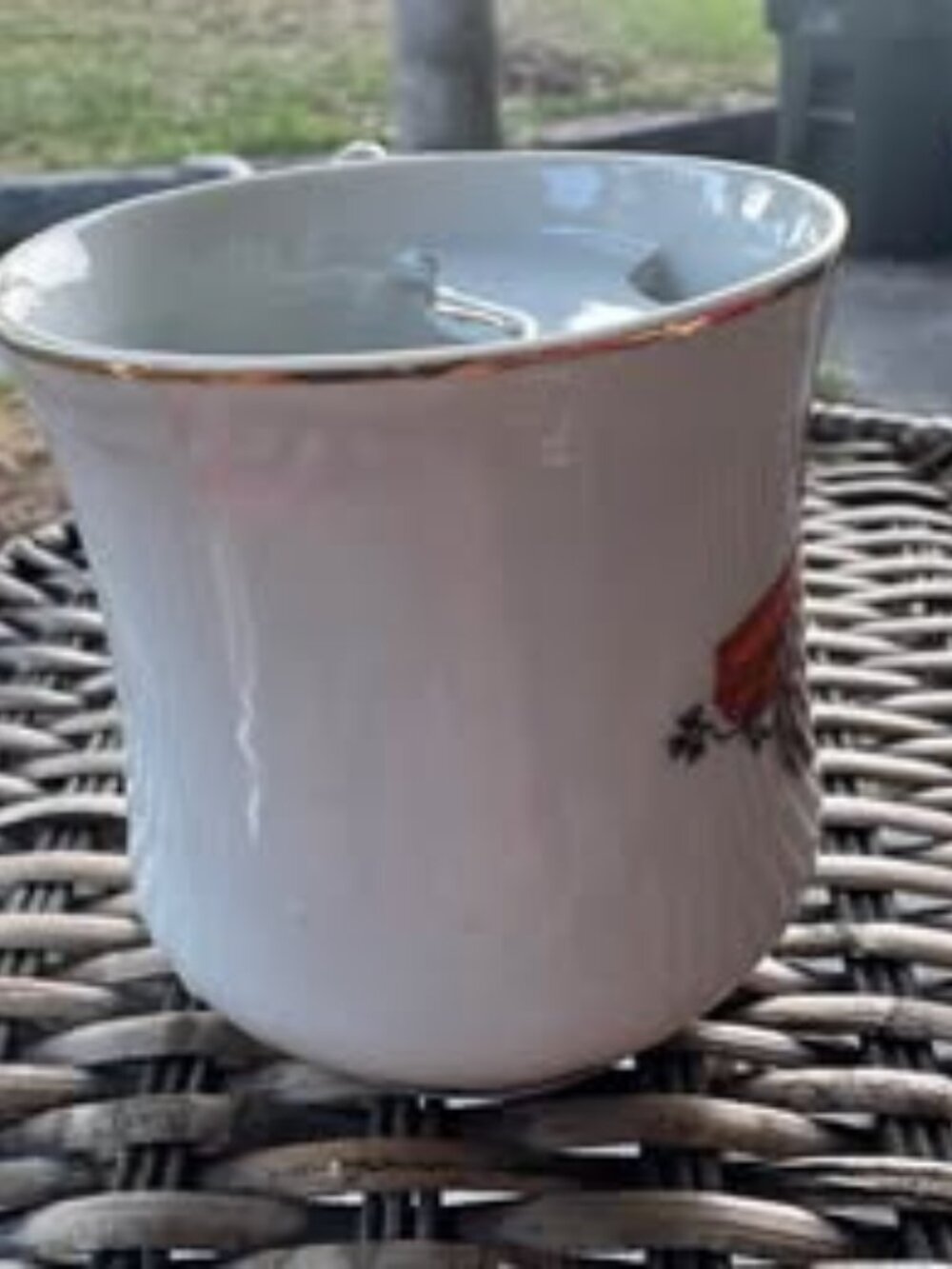 vintage ceramic mustache mug featuring an illustration of a 1904 Rolls-Royce 10